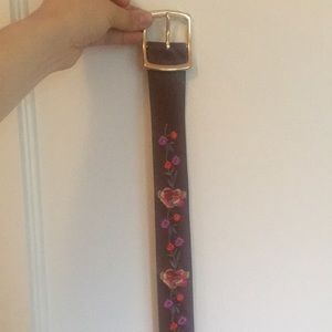 INC Floral embroidered pant belt in Cognac